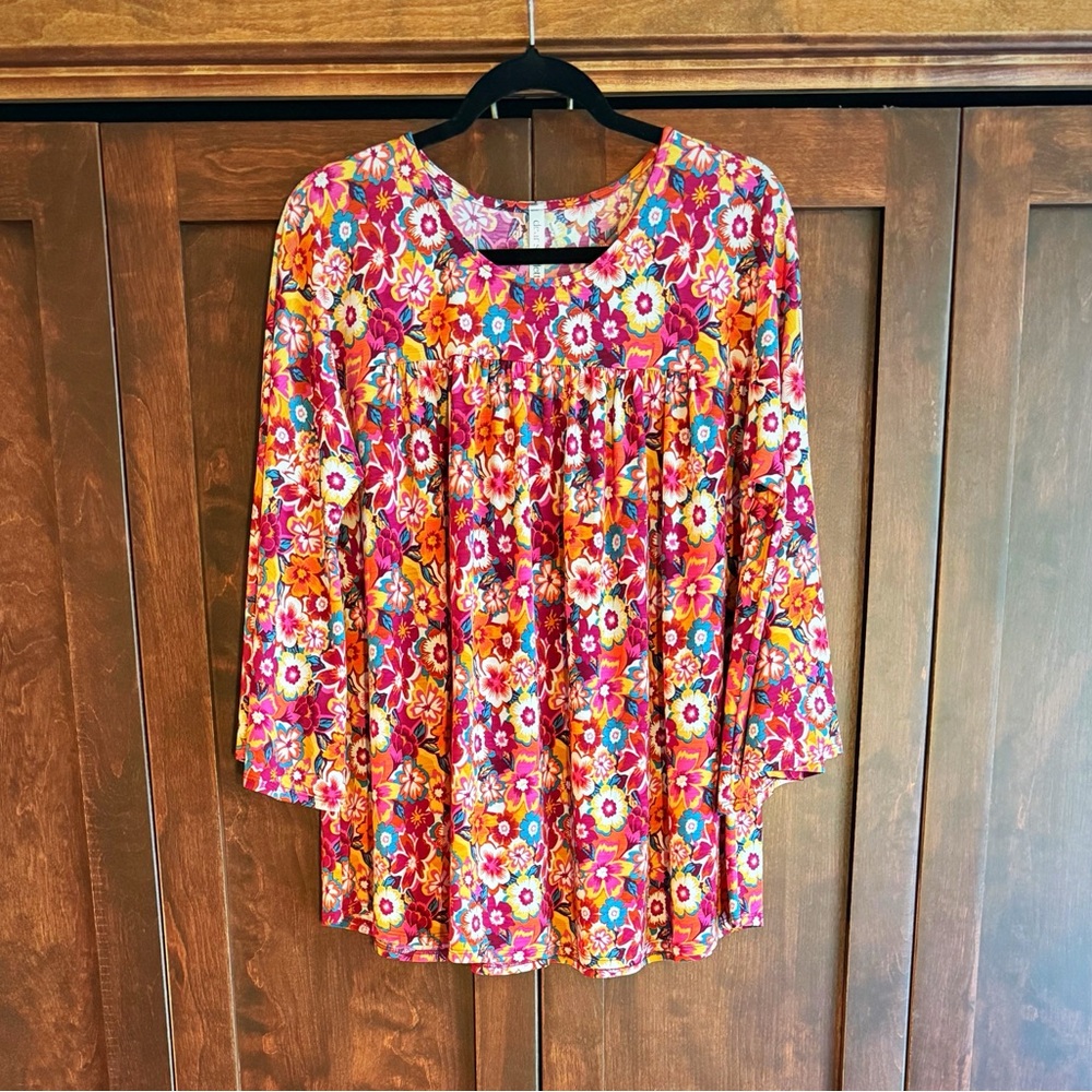 Women's Pink Floral Peasant Top